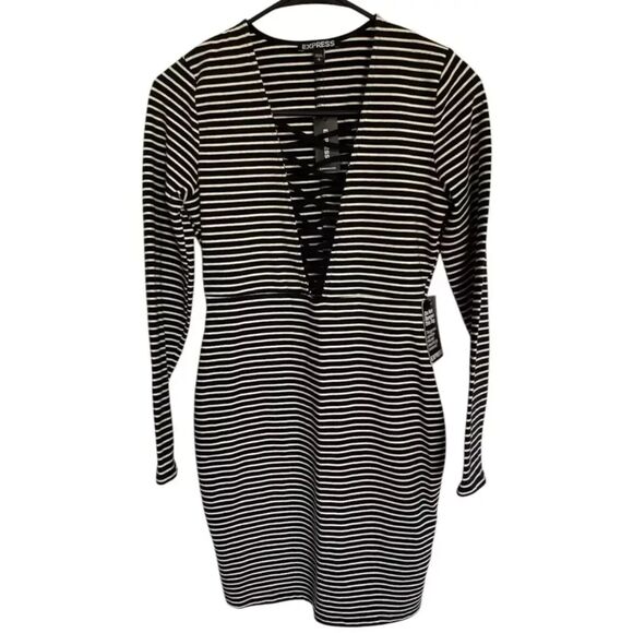 Express Women's Size SP Black and White Stripe Dress Stretch - Picture 4 of 11